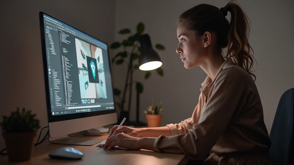 Tela do computador exibindo software de edição gráfica com paleta de cores e ferramentas de design visíveis